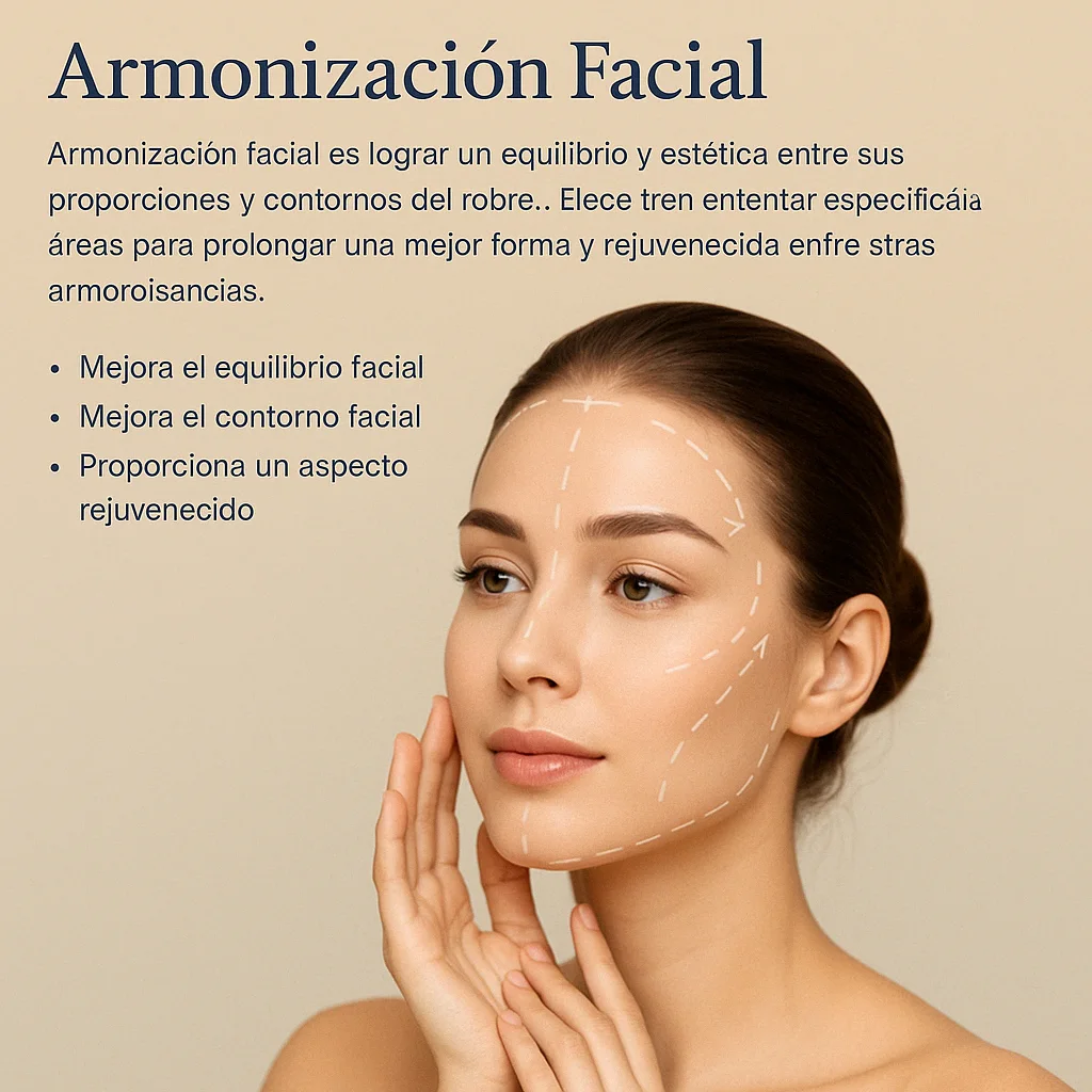 Resultados de armonización facial antes y después en rostro femenino con aspecto rejuvenecido