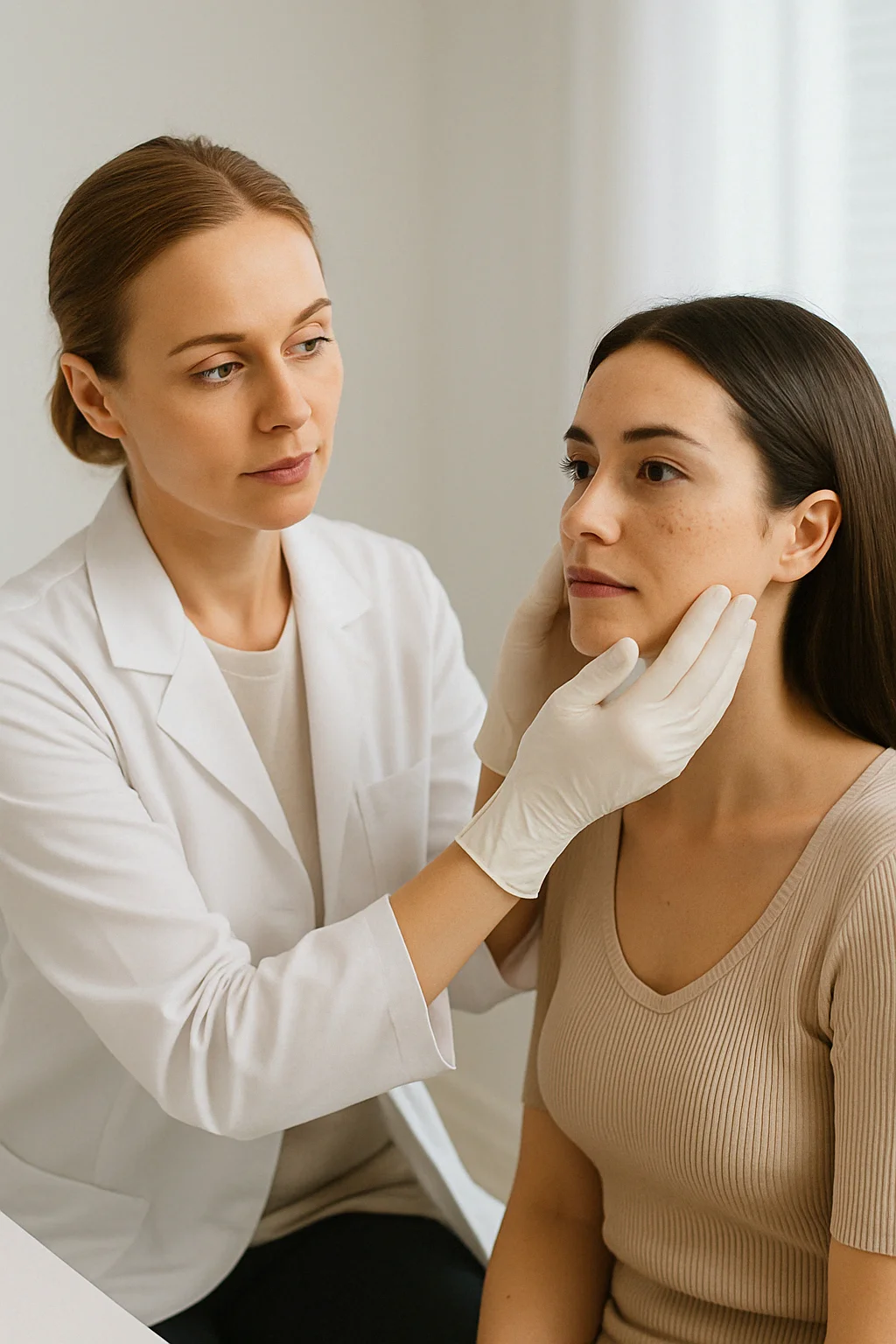 Aplicación de tratamiento de manchas faciales en clínica estética para reducir hiperpigmentación